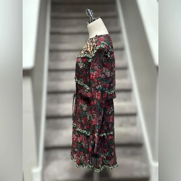 Anthropologie Scotch & Soda Leopard & Lillies Floral Long Sleeve Mini Dress Chic - Picture 13 of 16
